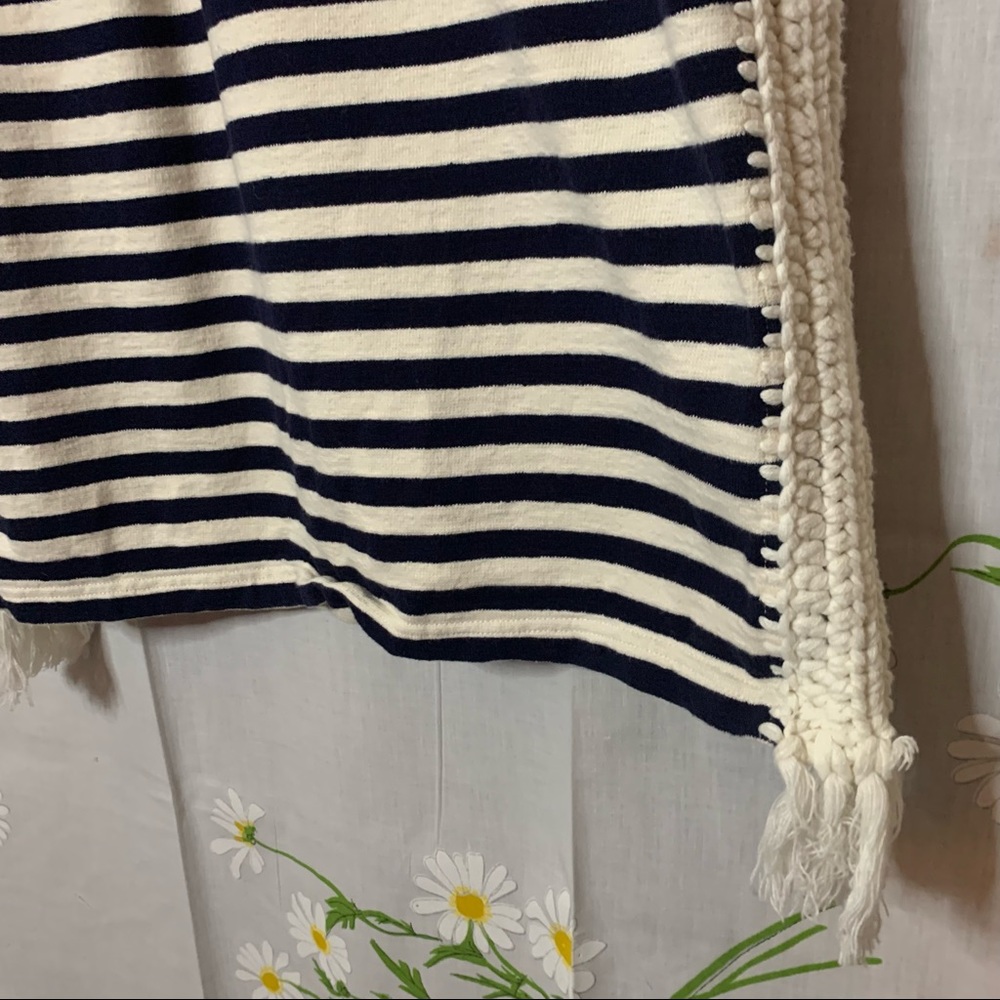 Anthropologie PEPIN navy blue white stripe crochet inset nautical tshirt dress - Picture 2 of 6